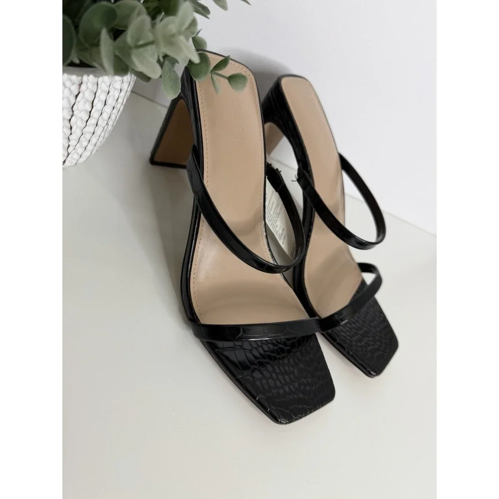 NWT The Drop Avery Square Toe Two Strap Heeled‎ Sandal Black Size 7.5 Workwear - Picture 3 of 11
